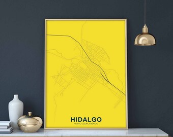 HIDALGO Mexico map poster color Hometown City Print Modern Home Decor Office Decoration Wall Art Dorm Bedroom Gift art