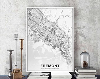 FREMONT California CA USA map poster black white Hometown City Print Modern Home Decor Office Decoration Wall Art Dorm Bedroom Gift
