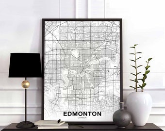 EDMONTON Canada map poster black white Hometown City Print Modern Home Decor Office Decoration Wall Art Dorm Bedroom Gift