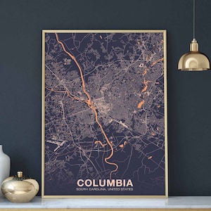 Póster de COLUMBIA Carolina del Sur SC EE. UU., ciudad natal, impresión en color, decoración moderna para el hogar, decoración de la oficina, arte de pared, dormitorio, regalo