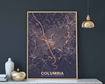 COLUMBIA South Carolina SC USA poster color Hometown City Print Modern Home Decor Office Decoration Wall Art Dorm Bedroom Gift
