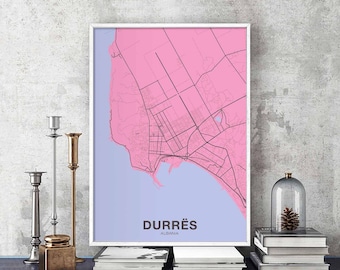 DURRES Albania map poster color Hometown City Print Modern Home Decor Office Decoration Wall Art Dorm Bedroom Gift