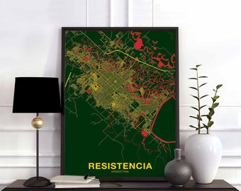 RESISTENCIA Argentina map poster color Hometown City Print Modern Home Decor Office Decoration Wall Art Dorm Bedroom Gift art