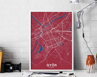 GYOR Hungary map poster color Hometown City Print Modern Home Decor Office Decoration Wall Art Dorm Bedroom Gift