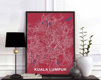KUALA LUMPUR Malaysia map poster color Hometown City Print Modern Home Decor Office Decoration Wall Art Dorm Bedroom Gift