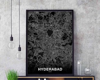 HYDERABAD India map poster Hometown City Print Modern Home Decor Office Decoration Wall Art Dorm Bedroom Gift