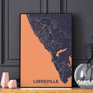 LIBREVILLE Gabon carte affiche couleur ville natale ville impression moderne décor à la maison bureau décoration mur art dortoir chambre cadeau