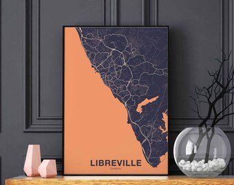 LIBREVILLE Gabon map poster color Hometown City Print Modern Home Decor Office Decoration Wall Art Dorm Bedroom Gift