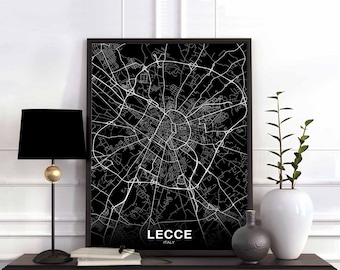 LECCE Italy map poster black white Hometown City Print Modern Home Decor Office Decoration Wall Art Dorm Bedroom Gift