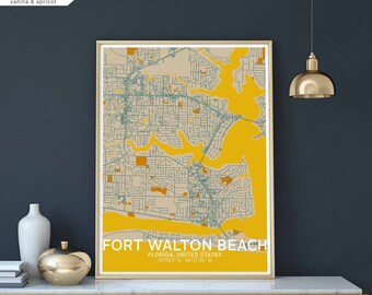 FORT WALTON BEACH Florida usa map poster black white Hometown City Print Modern Home Decor Office Decoration Wall Art Dorm Bedroom Gift
