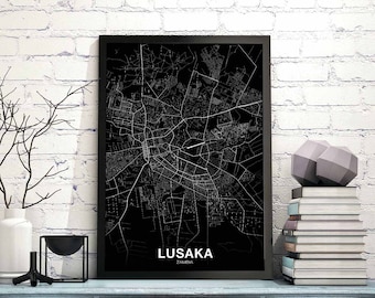 LUSAKA Zambia map poster black white Hometown City Print Modern Home Decor Office Decoration Wall Art Dorm Bedroom Gift