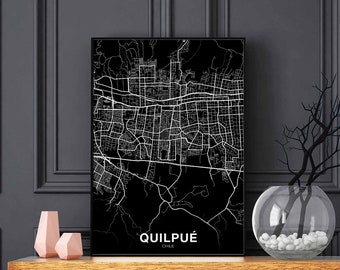 QUILPUE Chile map poster black white Hometown City Print Modern Home Decor Office Decoration Wall Art Dorm Bedroom Gift