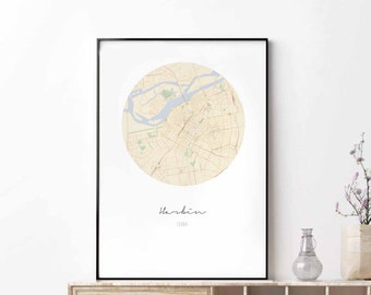 HARBIN China map poster wall decor design modern minimal nordic travel bedroom home art vintage retro dorm nursery housewarming