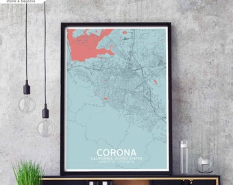 CORONA California USA map poster black white Hometown City Print Modern Home Decor Office Decoration Wall Art Dorm Bedroom Gift