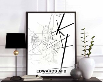 EDWARDS AFB California CA usa map poster black white Hometown City Print Modern Home Decor Office Decoration Wall Art Dorm Bedroom Gift