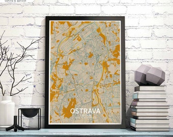 OSTRAVA Czechia map poster black white wall decor design modern scandinavian minimal nordic housewarming travel bedroom
