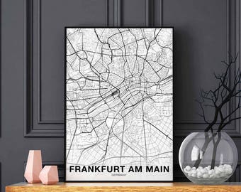 FRANKFURT AM MAIN Germany map poster black white Hometown City Print Modern Home Decor Office Decoration Wall Art Dorm Bedroom Gift