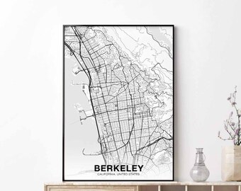 BERKELEY California CA USA map poster black white Hometown City Print Modern Home Decor Office Decoration Wall Art Dorm Bedroom Gift