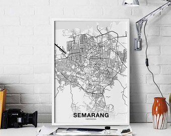 SEMARANG Indonesia map poster black white Hometown City Print Modern Home Decor Office Decoration Wall Art Dorm Bedroom Gift