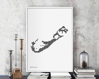 BERMUDA minimal dots retro map poster black white wall decor design modern swiss scandinavian nordic housewarming travel bedroom