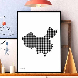 CHINA Minimal Punkte Retro Karte schwarz weiß Wand Dekor Design modern schweizer skandinavisch nordisch Einweihungsparty