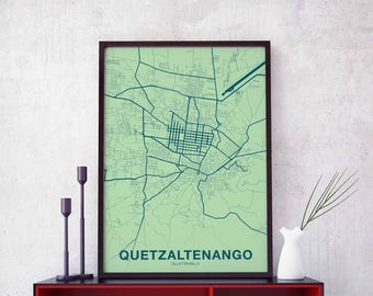 QUETZALTENANGO Guatemala map poster color Hometown City Print Modern Home Decor Office Decoration Wall Art Dorm Bedroom Gift