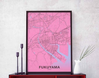 FUKUYAMA Japan map poster color Hometown City Print Modern Home Decor Office Decoration Wall Art Dorm Bedroom Gift
