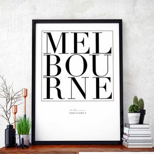 Melbourne minimal typography art print poster black white wall decor design modern swiss scandinavian nordic inspiration city