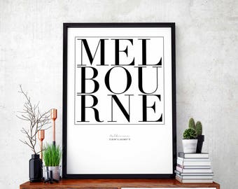Melbourne minimal typography art print poster black white wall decor design modern swiss scandinavian nordic inspiration city