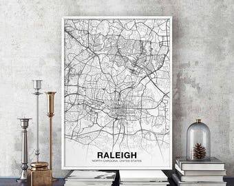 RALEIGH North Carolina NC USA map poster black white Hometown City Print Modern Home Decor Office Decoration Wall Art Dorm Bedroom Gift