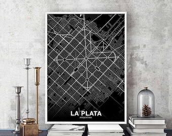 LA PLATA Argentina map poster black white Hometown City Print Modern Home Decor Office Decoration Wall Art Dorm Bedroom Gift