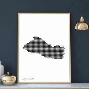 Affiche carte rétro EL SALVADOR à pois minimalistes noir blanc décoration murale design scandinave scandinave suisse moderne voyage de pendaison de crémaillère