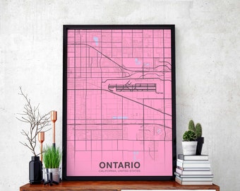 ONTARIO California CA USA poster color Hometown City Print Modern Home Decor Office Decoration Wall Art Dorm Bedroom Gift