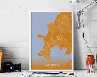 DARWIN Australia map poster color Hometown City Print Modern Home Decor Office Decoration Wall Art Dorm Bedroom Gift