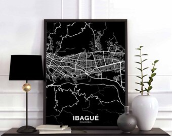 IBAGUE Colombia map poster black white Hometown City Print Modern Home Decor Office Decoration Wall Art Dorm Bedroom Gift
