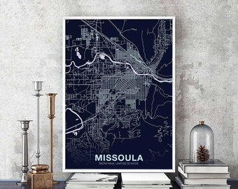 MISSOULA Montana MT  USA poster color Hometown City Print Modern Home Decor Office Decoration Wall Art Dorm Bedroom Gift