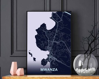 MWANZA Tanzania poster color Hometown City Print Modern Home Decor Office Decoration Wall Art Dorm Bedroom Gift