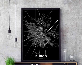 BURCO BURAO Somalia map poster black white Hometown City Print Modern Home Decor Office Decoration Wall Art Dorm Bedroom Gift