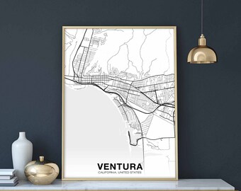 VENTURA California CA USA map poster black white Hometown City Print Modern Home Decor Office Decoration Wall Art Dorm Bedroom Gift