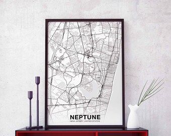 NEPTUNE New Jersey USA map poster Hometown City Print Modern Home Decor Office Decoration Wall Art Dorm Bedroom Gift