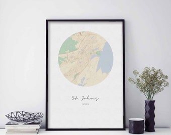 ST. JOHN'S Canada map poster wall decor design modern minimal nordic travel bedroom home art vintage retro dorm nursery housewarming
