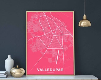 VALLEDUPAR Colombia map poster color Hometown City Print Modern Home Decor Office Decoration Wall Art Dorm Bedroom Gift