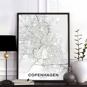 COPENHAGUE, danemark, carte, affiche, ville natale, ville, impression, moderne, décoration intérieure, bureau, décoration, mur, art, dortoir, chambre, cadeau