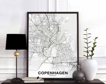 COPENHAGEN Denmark map poster Hometown City Print Modern Home Decor Office Decoration Wall Art Dorm Bedroom Gift