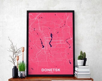 DONETSK Ukraine map poster color Hometown City Print Modern Home Decor Office Decoration Wall Art Dorm Bedroom Gift