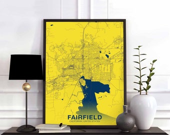 FAIRFIELD California CA US map poster color Hometown City Print Modern Home Decor Office Decoration Wall Art Dorm Bedroom Gift
