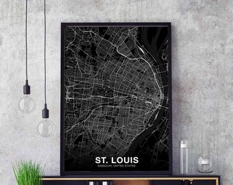 ST. LOUIS Missouri MO usa map poster black white Hometown City Print Modern Home Decor Office Decoration Wall Art Dorm Bedroom Gift