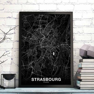 STRASBOURG France carte affiche noir blanc ville natale ville impression moderne décor à la maison bureau décoration mur art dortoir chambre cadeau