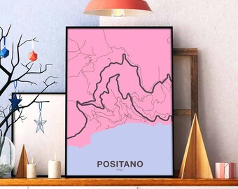 POSITANO Italy map poster color Hometown City Print Modern Home Decor Office Decoration Wall Art Dorm Bedroom Gift