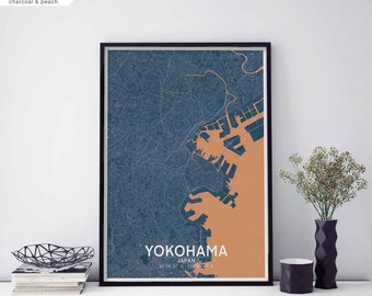 YOKOHAMA Japan map poster black white Hometown City Print Modern Home Decor Office Decoration Wall Art Dorm Bedroom Gift